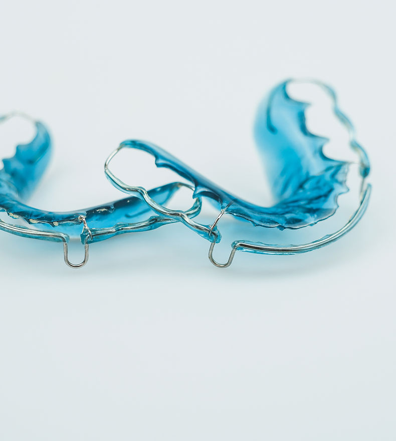 Clear orthodontic retainer close-up